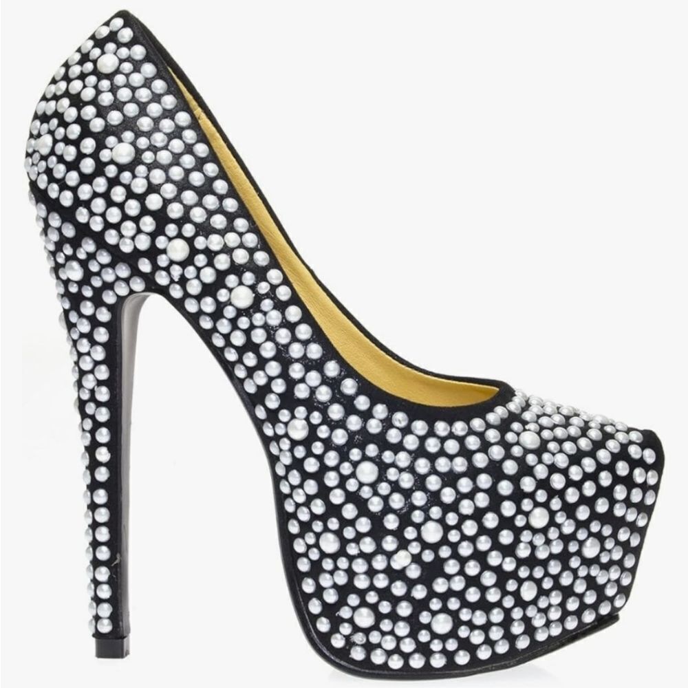 BRAND NEW HEM FASHION Closed Toe PEARL STUDDED PLATFORM HIGH HEEL PUMP